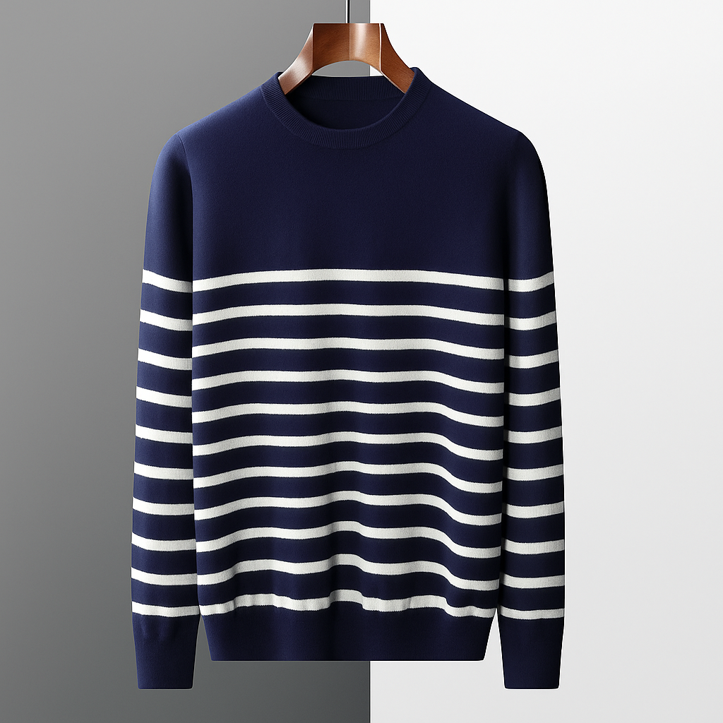 Classic Textured Stripe Crew Neck Sweater - Nocini