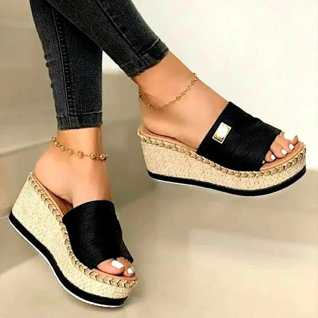 Natural Fiber Wedge Sandals for Women - Comfortable Slip Ons - Nocini