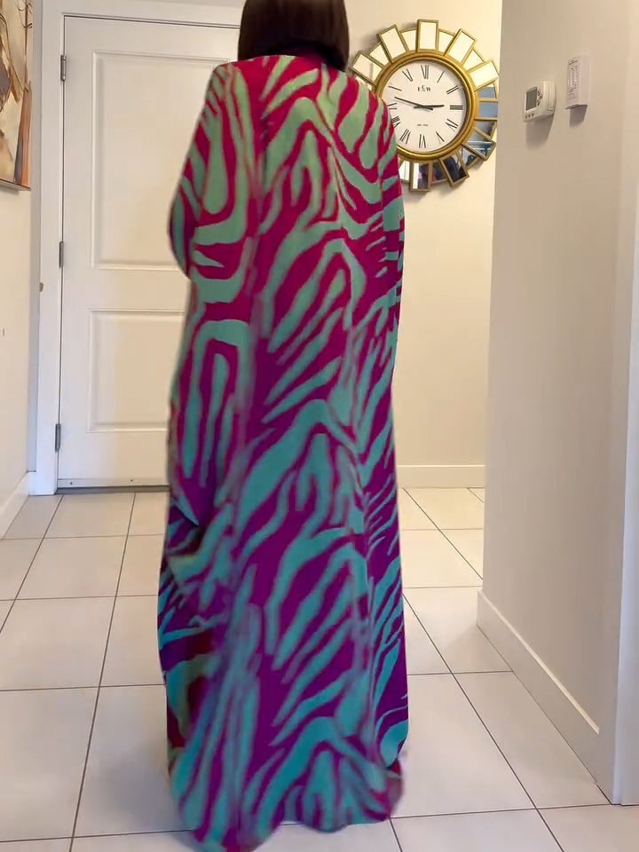 Colorful Animal Print Kimono Maxi Dress