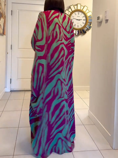 Colorful Animal Print Kimono Maxi Dress