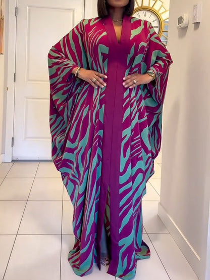 Colorful Animal Print Kimono Maxi Dress - Olytrend