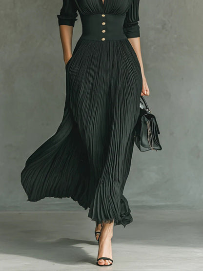 Flowy Ruffled Long Sleeve Maxi Dress with Cinched Waist