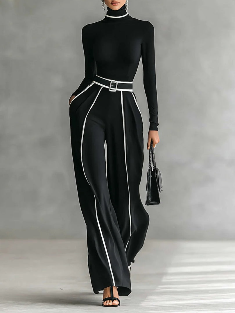 Elegant High Neck Jumpsuit with Wide Leg Pants - Olytrend
