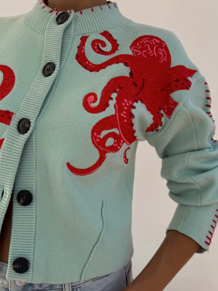 Colorful Octopus Print Sweater
