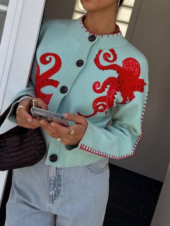 Colorful Octopus Print Sweater