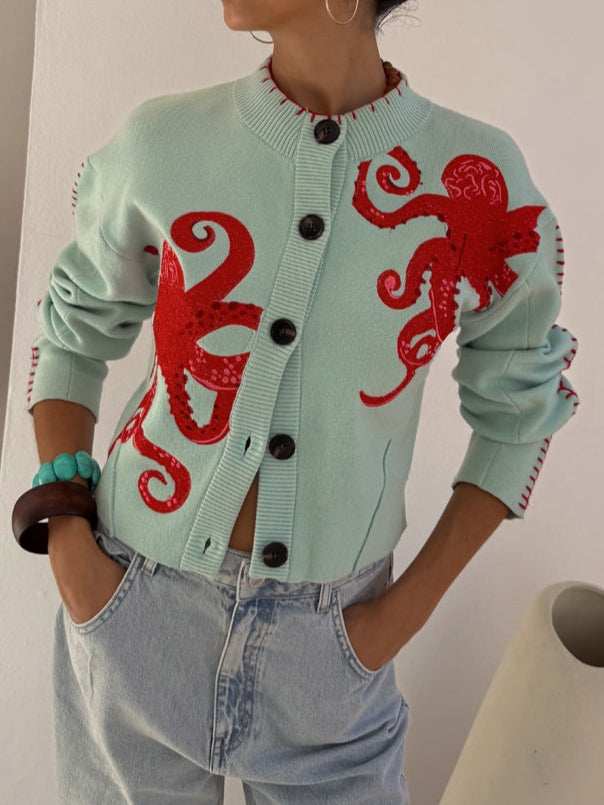 Colorful Octopus Print Sweater - Olytrend