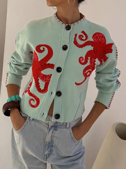 Colorful Octopus Print Sweater - Olytrend