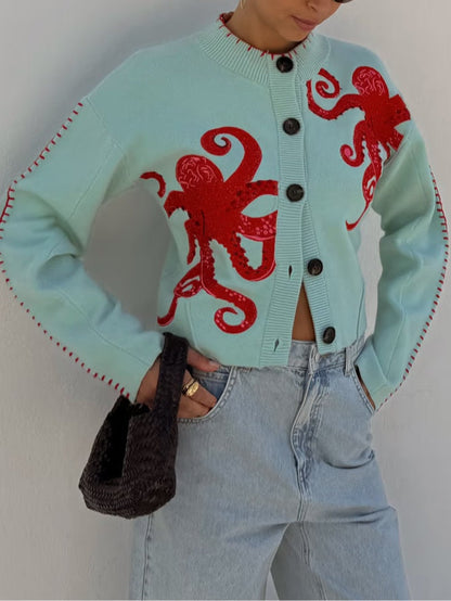 Colorful Octopus Print Sweater