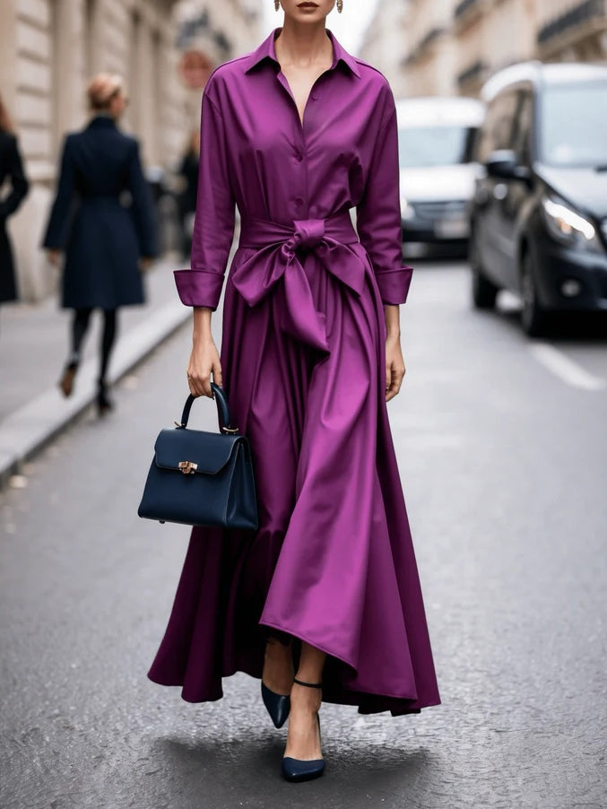 Stylish Floor Length Maxi Dress with Tie Waist - Olytrend