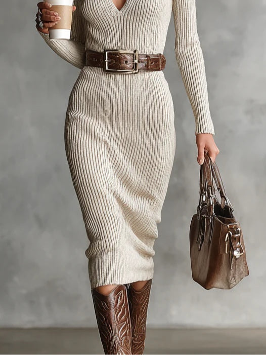 Elegant Waist Cinched Fit Dress