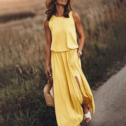 Flowy Summer Maxi Dress with Elastic Waist