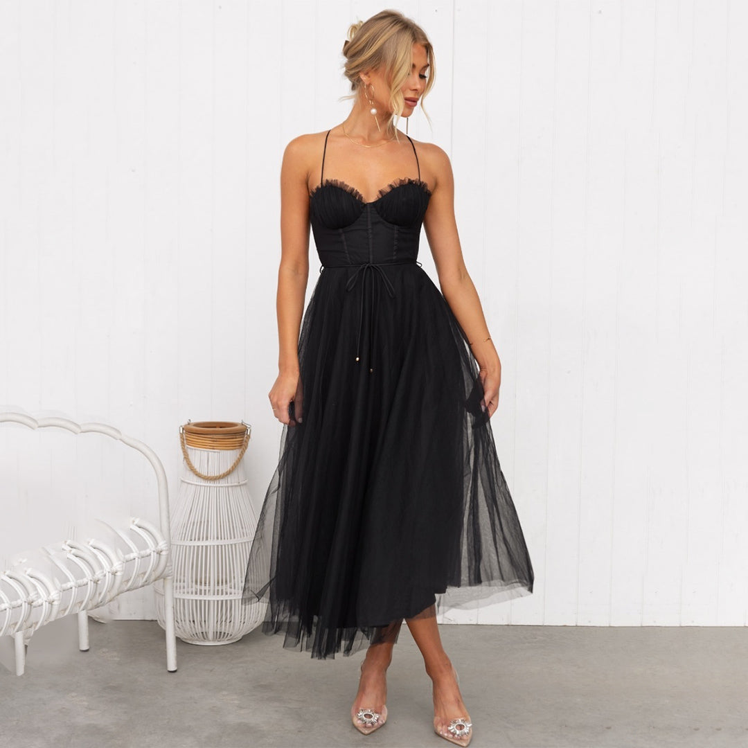 Ladies' Formal Satin Dress with Full Tulle Skirt - Nocini