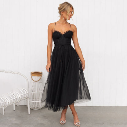 Ladies' Formal Satin Dress with Full Tulle Skirt - Nocini