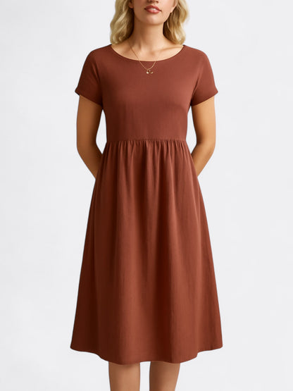 Comfortable A-Line Short Sleeve Midi Dress for Women