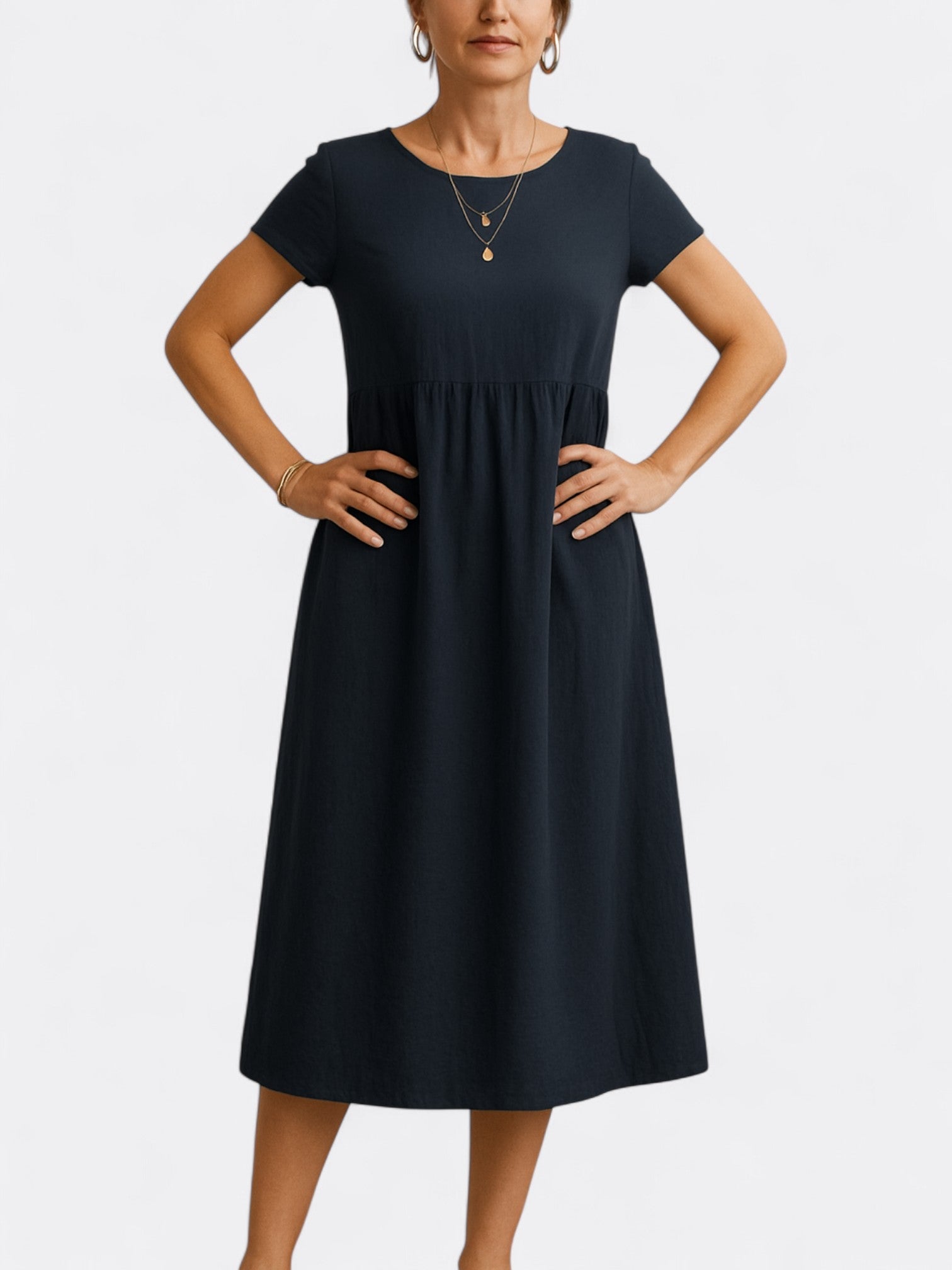 Comfortable A-Line Short Sleeve Midi Dress for Women - Nocini