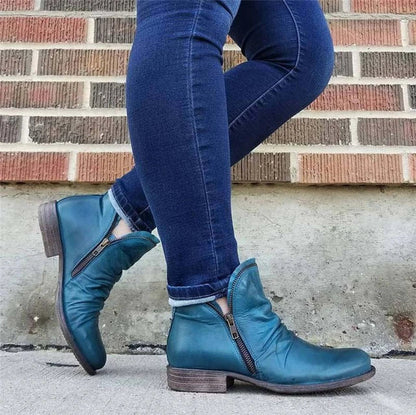 Women's Classic Low Heel Boots - Comfortable Zip Ups