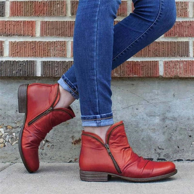 Women's Classic Low Heel Boots - Comfortable Zip Ups - Nocini