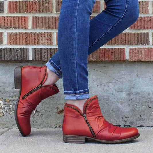 Women's Classic Low Heel Boots - Comfortable Zip Ups - Nocini