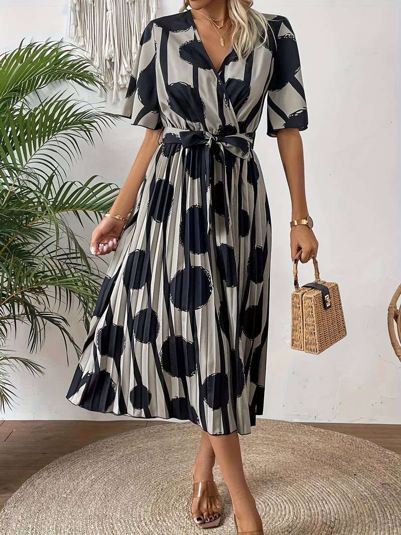 Classic Spotted Midi Dress with Flared Skirt - Nocini