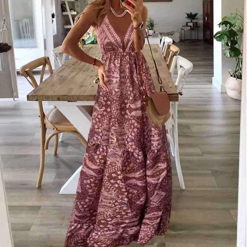 Flowy V-Neck Summer Maxi Dress