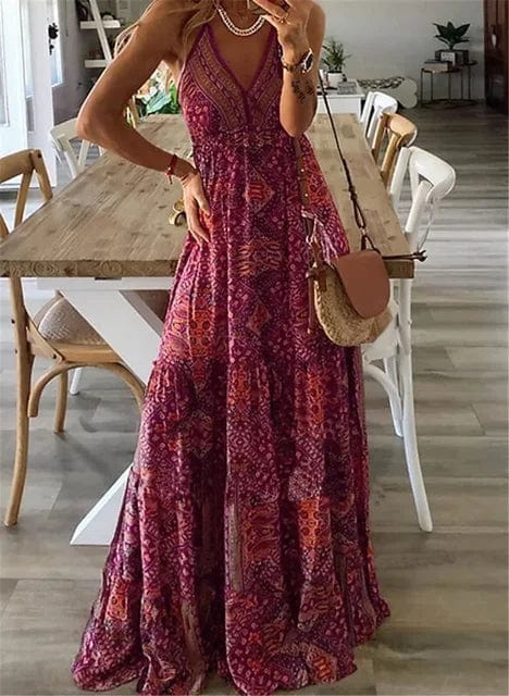 Flowy V-Neck Summer Maxi Dress