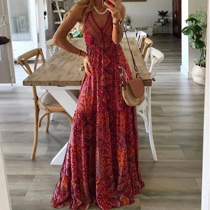 Flowy V-Neck Summer Maxi Dress