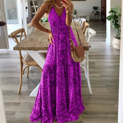Flowy V Neck Summer Maxi Dress - Nocini