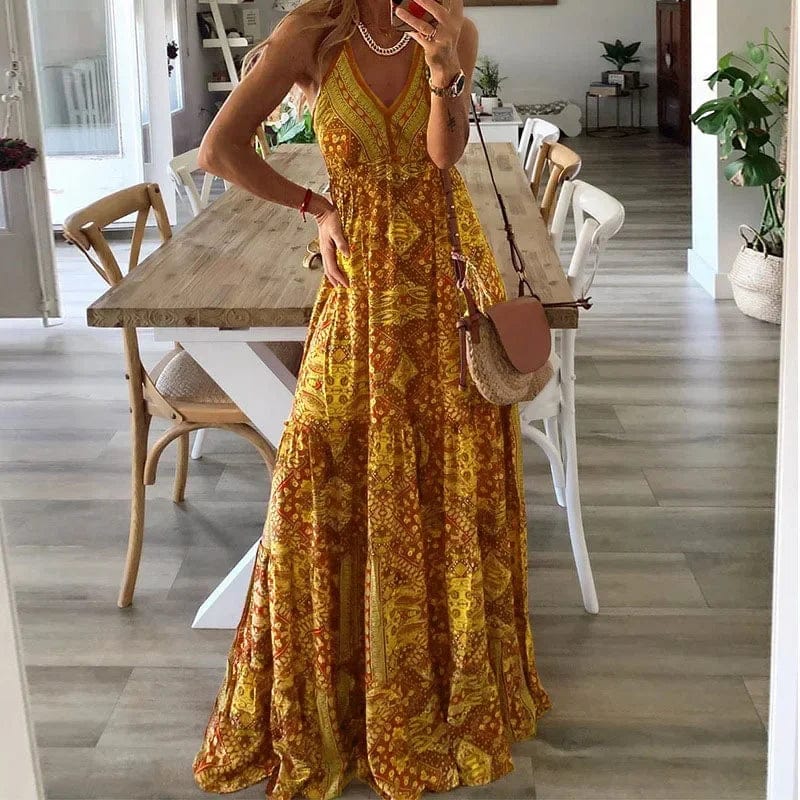 Flowy V-Neck Summer Maxi Dress