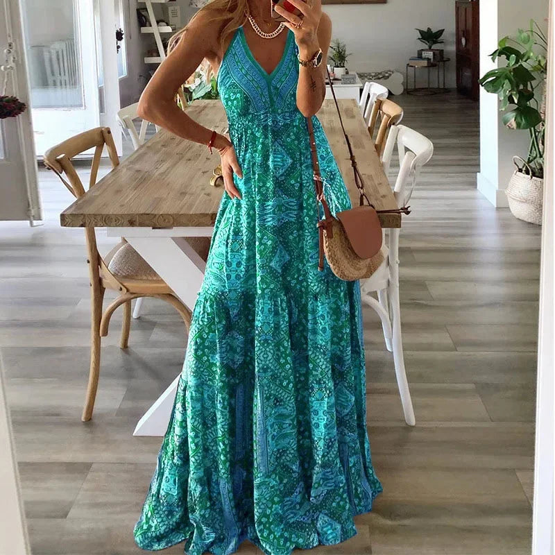 Flowy V-Neck Summer Maxi Dress