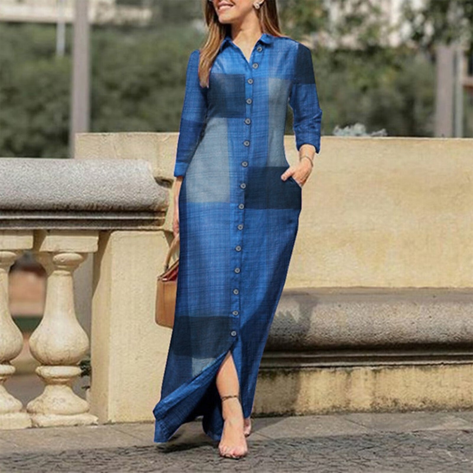 Women's Casual Long Dress with 3/4 Sleeves - Nocini