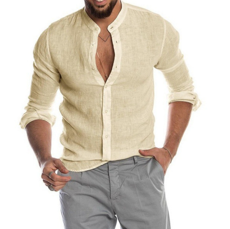 Men's Slim Fit Long Sleeve Linen Shirt