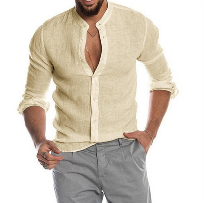 Men's Slim Fit Long Sleeve Linen Shirt