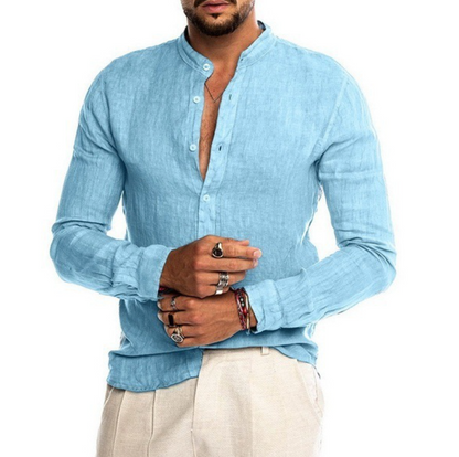 Men's Slim Fit Long Sleeve Linen Shirt