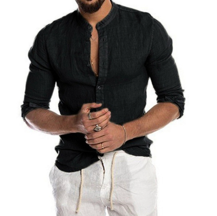 Men's Slim Fit Long Sleeve Linen Shirt