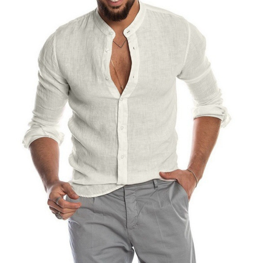 Men's Slim Fit Long Sleeve Linen Shirt