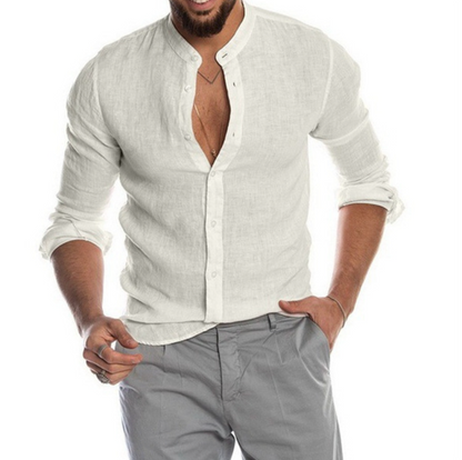 Men's Slim Fit Long Sleeve Linen Shirt