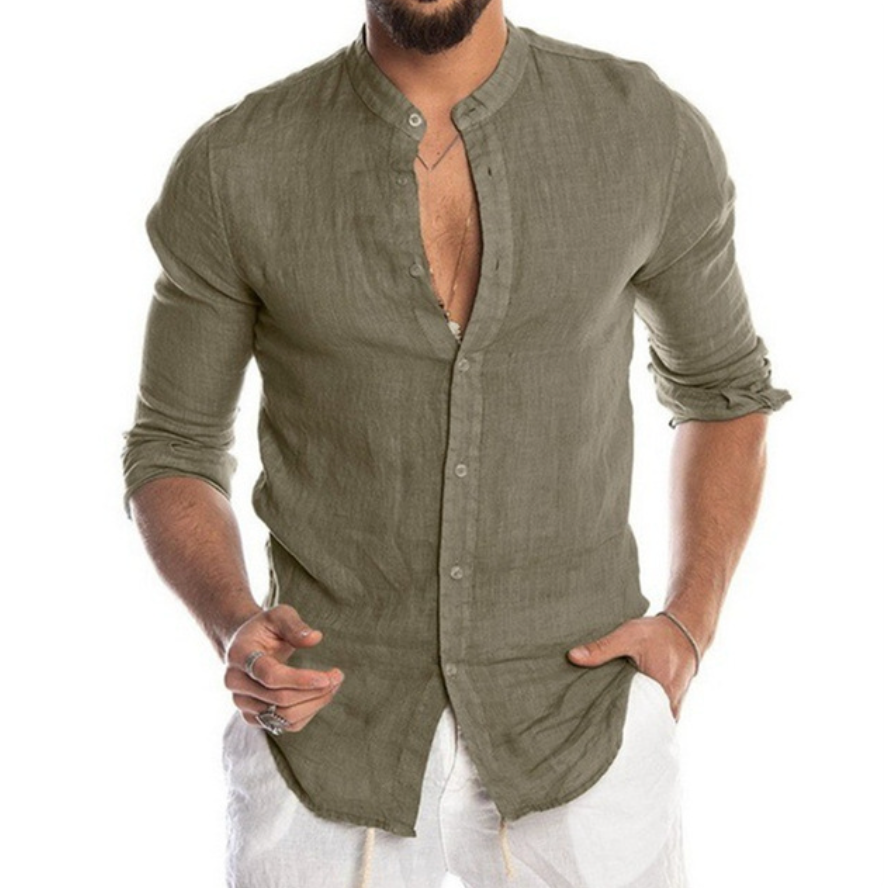 Men's Slim Fit Long Sleeve Linen Shirt - Nocini