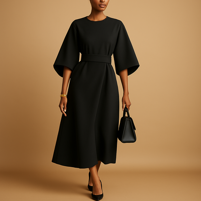 Female Fitted Waist Midi Dress with Belt - Nocini