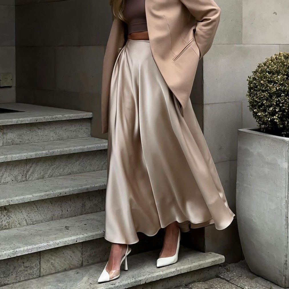 Long Satin Maxi Skirt High Waist Elegant Look - Nocini