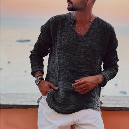 Casual V-Neck Men's Long Sleeve Shirt