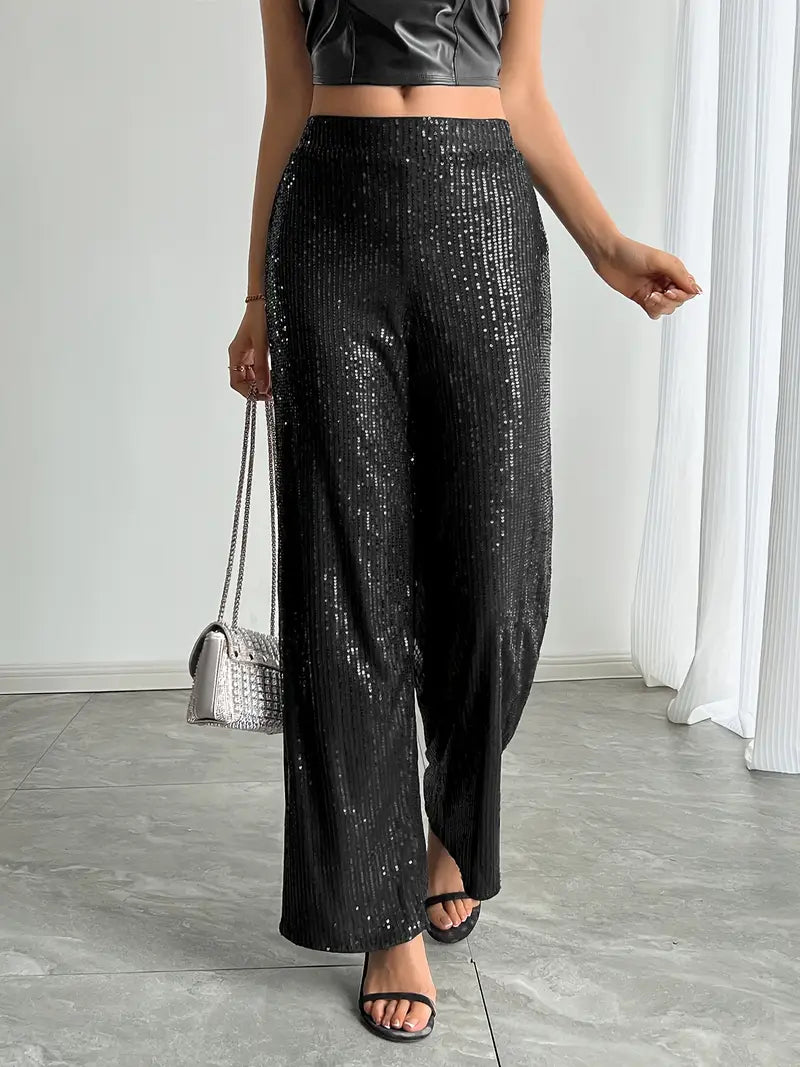 Glittery Wide Leg Women's Pants - Nocini