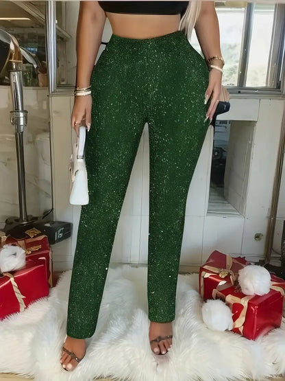 Glittering High Waist Slim Fit Trousers