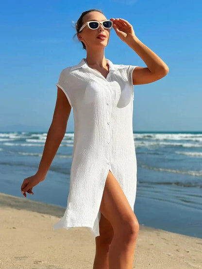 Summer Short Sleeve Button Dress - Nocini