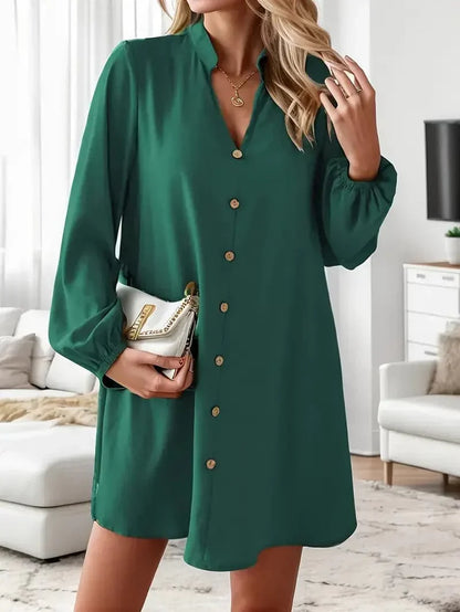 Casual Long Sleeve V Neck Women's Shirt Dress - Nocini