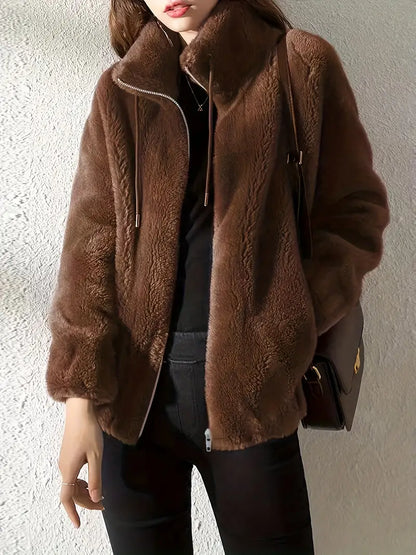 Cozy Women's Fleece Jacket with Zip Up High Neck