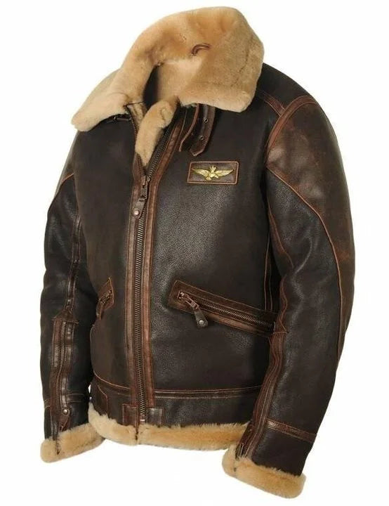 Men's Classic Leather Flight Bomber Jacket - Nocini