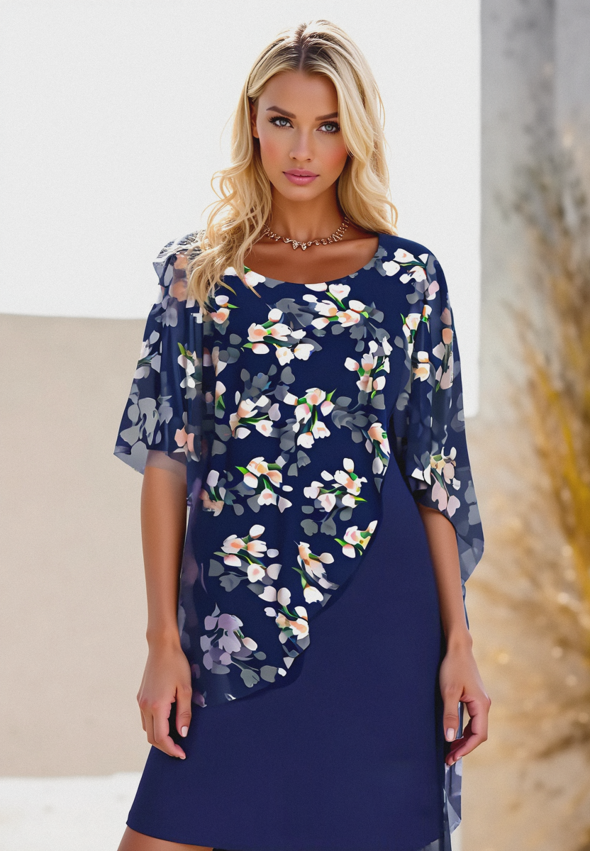 Loose Fit Women's Chiffon A-Line Floral Dress - Nocini