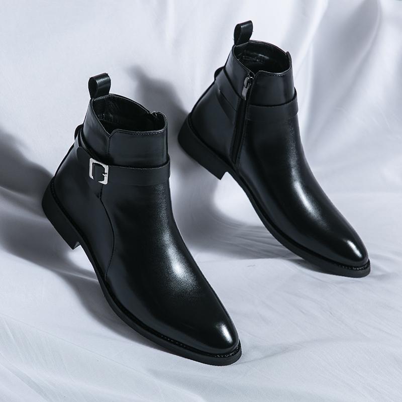 Men's Genuine Leather Side Zip Ankle Boots