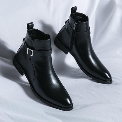 Men's Genuine Leather Side Zip Ankle Boots