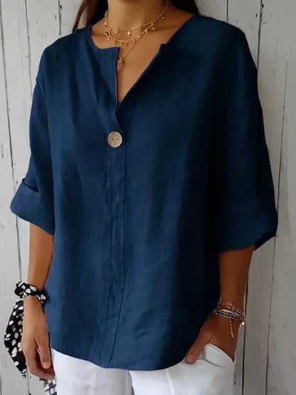 Relaxed Fit V Neck Women's Blouse